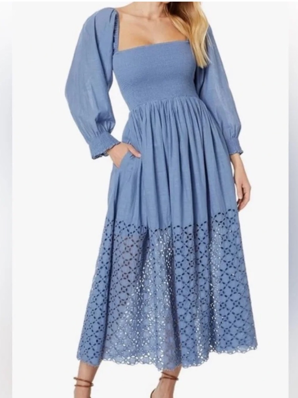 Free people Perfect Storm eyelet Midi Smocked Dress size XS